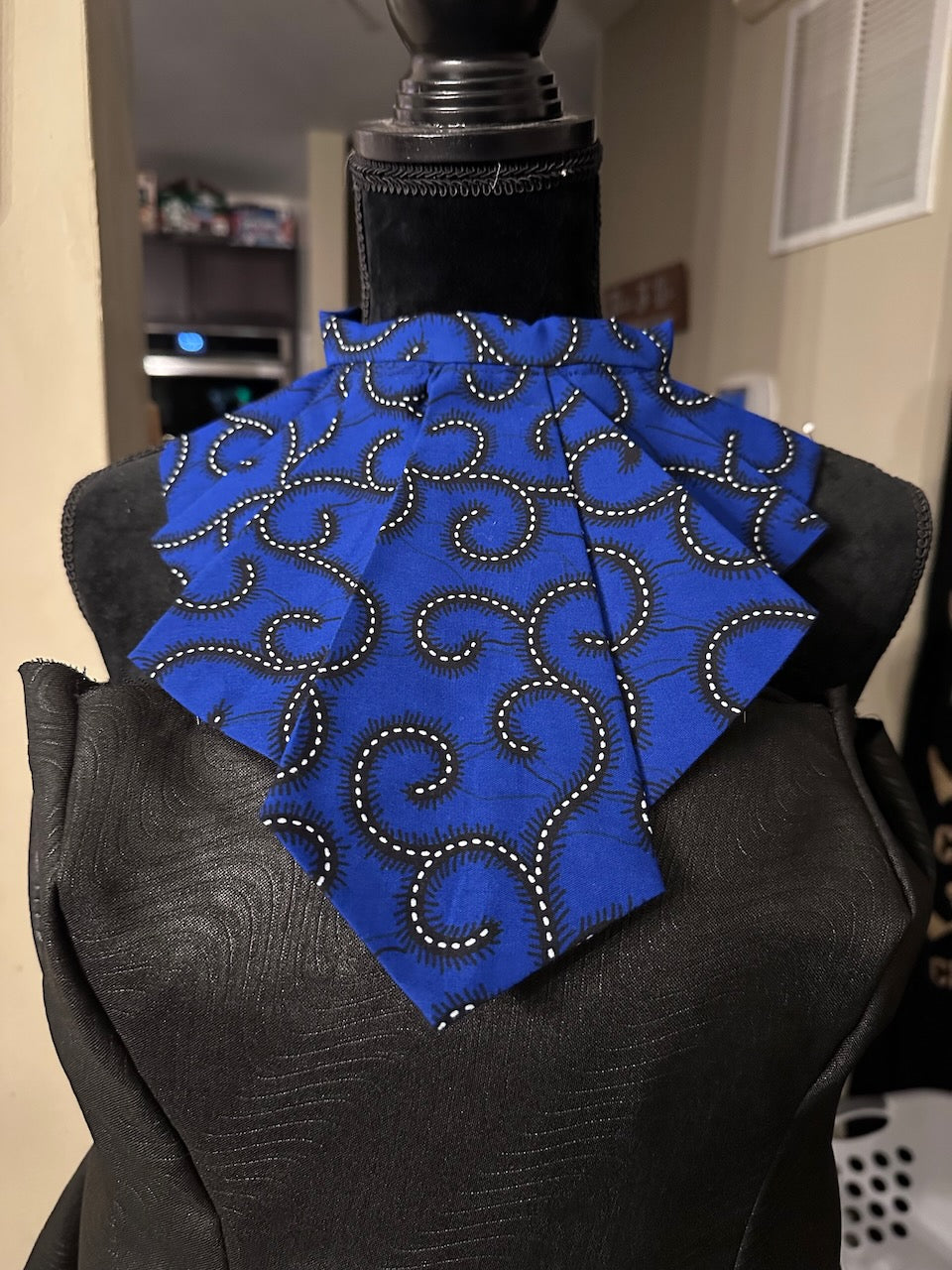 Jabot Collar - Ankara Blue, Black, and White